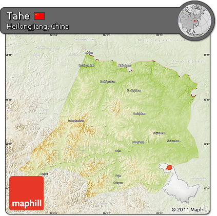 Physical Map of Tahe, lighten