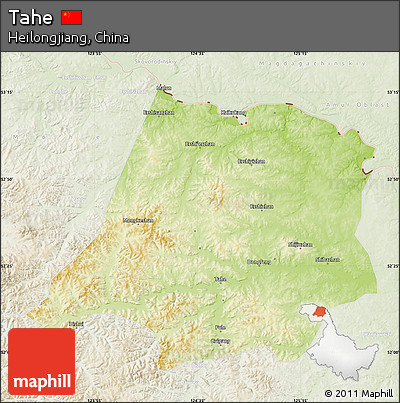 Physical Map of Tahe, lighten