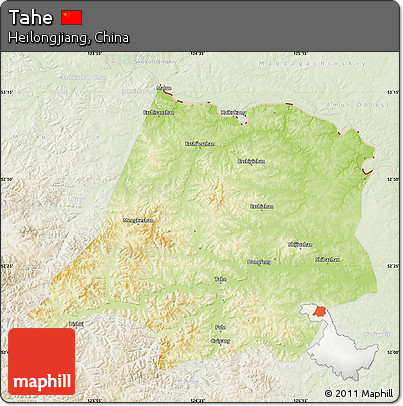 Physical Map of Tahe, lighten