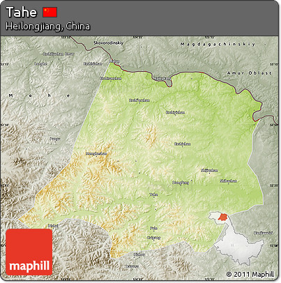 Physical Map of Tahe, semi-desaturated