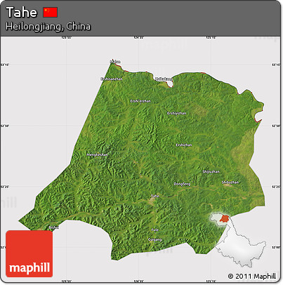 Satellite Map of Tahe, cropped outside