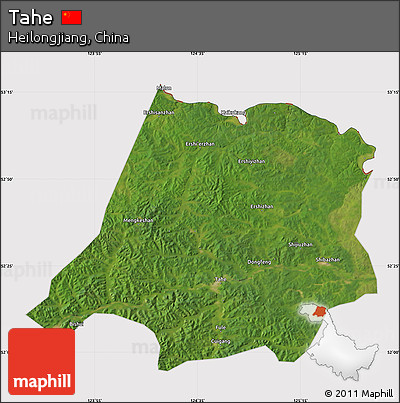 Satellite Map of Tahe, cropped outside