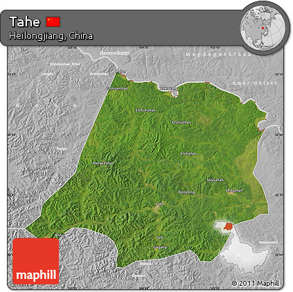 Satellite Map of Tahe, lighten, desaturated
