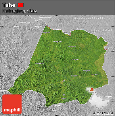 Satellite Map of Tahe, lighten, desaturated