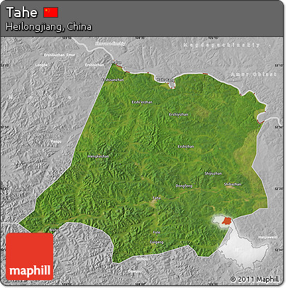 Satellite Map of Tahe, lighten, desaturated