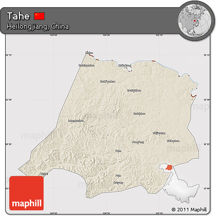 Shaded Relief Map of Tahe, cropped outside
