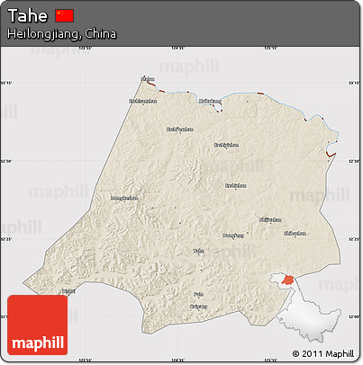 Shaded Relief Map of Tahe, cropped outside