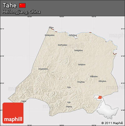 Shaded Relief Map of Tahe, cropped outside