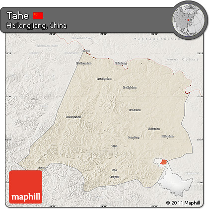 Shaded Relief Map of Tahe, lighten