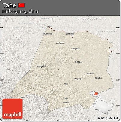 Shaded Relief Map of Tahe, lighten