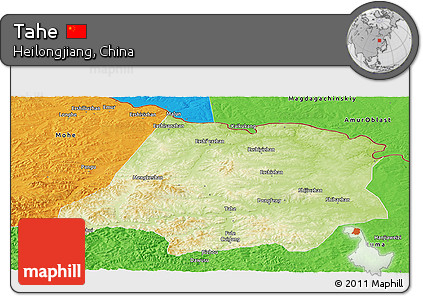 Physical Panoramic Map of Tahe, political outside