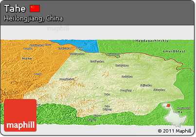 Physical Panoramic Map of Tahe, political outside