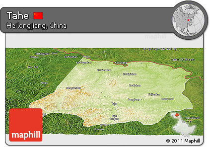 Physical Panoramic Map of Tahe, satellite outside