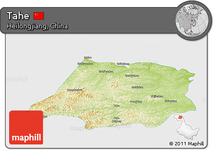 Physical Panoramic Map of Tahe, single color outside