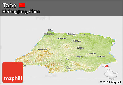 Physical Panoramic Map of Tahe, single color outside