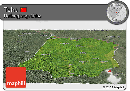 Satellite Panoramic Map of Tahe, semi-desaturated