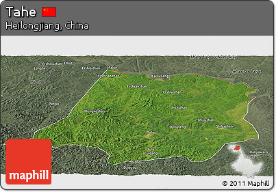 Satellite Panoramic Map of Tahe, semi-desaturated