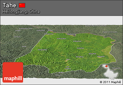 Satellite Panoramic Map of Tahe, semi-desaturated