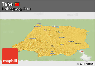 Savanna Style Panoramic Map of Tahe, single color outside