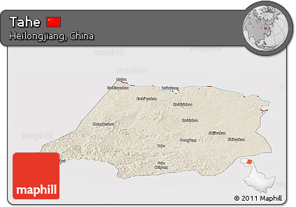 Shaded Relief Panoramic Map of Tahe, cropped outside