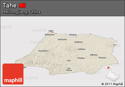 Shaded Relief Panoramic Map of Tahe, cropped outside