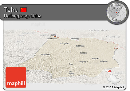 Shaded Relief Panoramic Map of Tahe, lighten