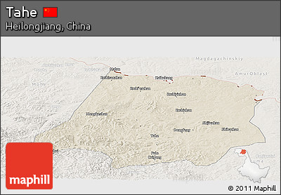 Shaded Relief Panoramic Map of Tahe, lighten