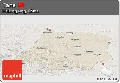 Shaded Relief Panoramic Map of Tahe, lighten