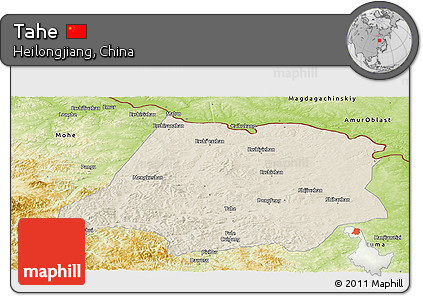 Shaded Relief Panoramic Map of Tahe, physical outside