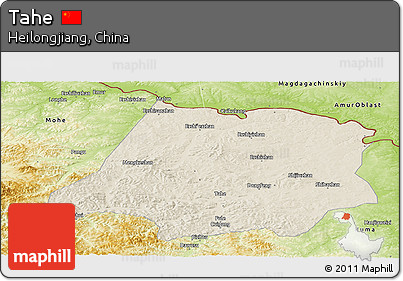 Shaded Relief Panoramic Map of Tahe, physical outside