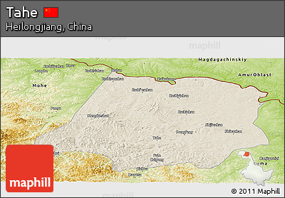 Shaded Relief Panoramic Map of Tahe, physical outside