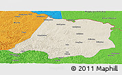 Shaded Relief Panoramic Map of Tahe, political outside