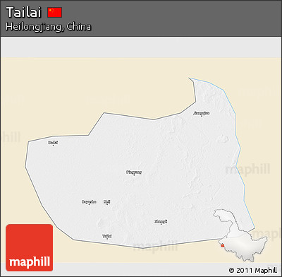 Classic Style 3D Map of Tailai, single color outside
