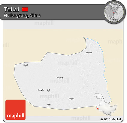 Classic Style 3D Map of Tailai, single color outside