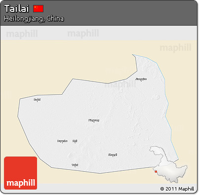 Classic Style 3D Map of Tailai, single color outside