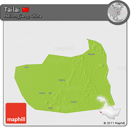 Physical 3D Map of Tailai, single color outside