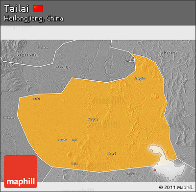 Political 3D Map of Tailai, desaturated