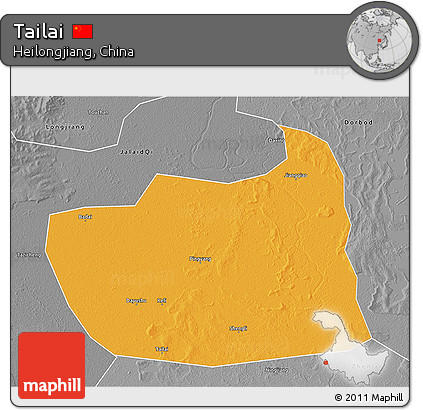 Political 3D Map of Tailai, desaturated