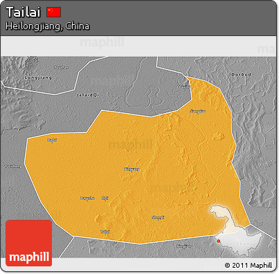 Political 3D Map of Tailai, desaturated