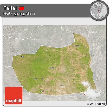 Satellite 3D Map of Tailai, lighten, semi-desaturated