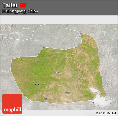 Satellite 3D Map of Tailai, lighten, semi-desaturated