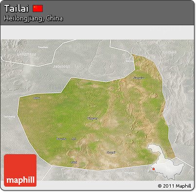 Satellite 3D Map of Tailai, lighten, semi-desaturated