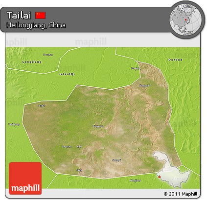 Satellite 3D Map of Tailai, physical outside