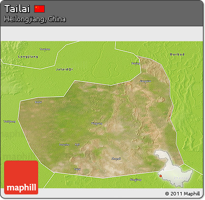 Satellite 3D Map of Tailai, physical outside