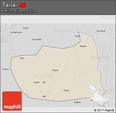 Shaded Relief 3D Map of Tailai, desaturated