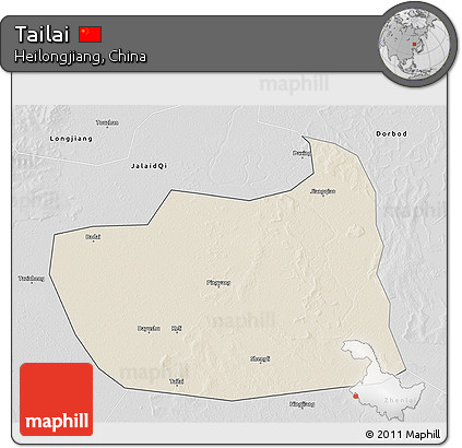 Shaded Relief 3D Map of Tailai, desaturated
