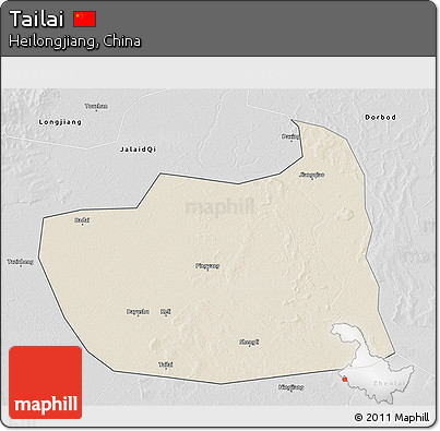 Shaded Relief 3D Map of Tailai, desaturated