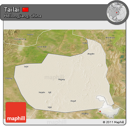 Shaded Relief 3D Map of Tailai, satellite outside