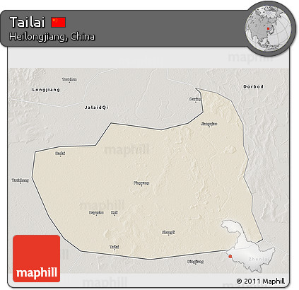 Shaded Relief 3D Map of Tailai, semi-desaturated