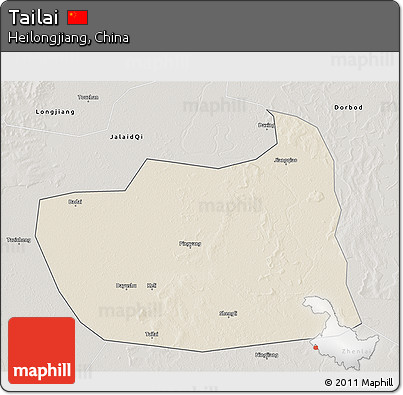 Shaded Relief 3D Map of Tailai, semi-desaturated